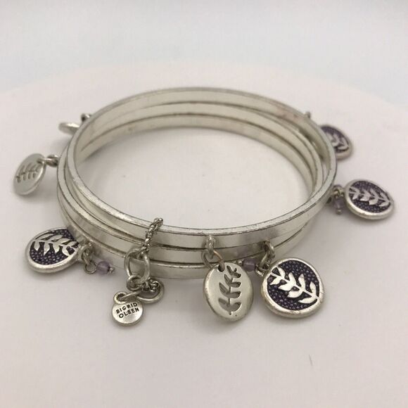 Sigrid Olsen Silver Tone Charm Bracelets Set of 3 Bangles Leaf Chain - Picture 1 of 11